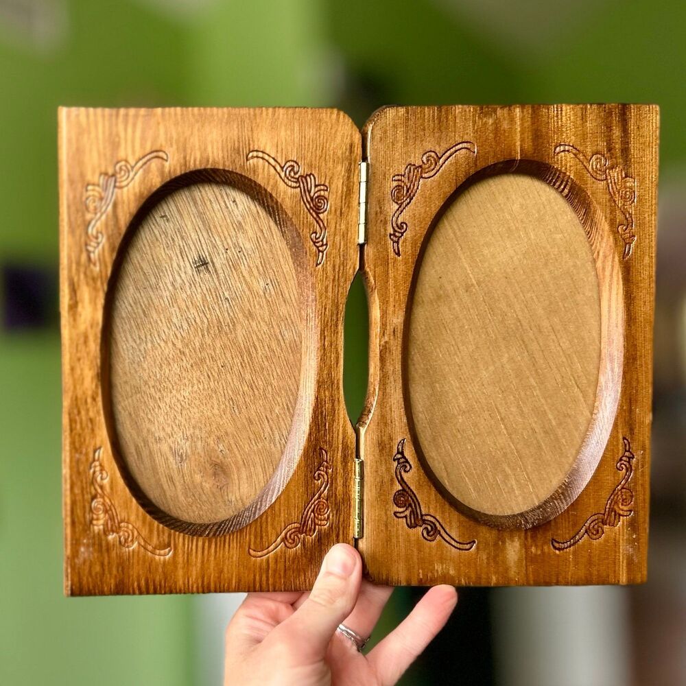 ❌SOLD  + Crafted Folding Double Photo Unique Picture Frame Wall Accent
